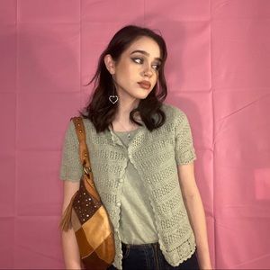 Light green crochet cardigan two piece ⚡️